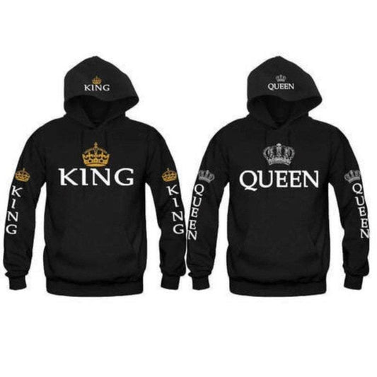 Queen & King Full Printed Couple Hoodies - Black - Sixth Degree Clothing
