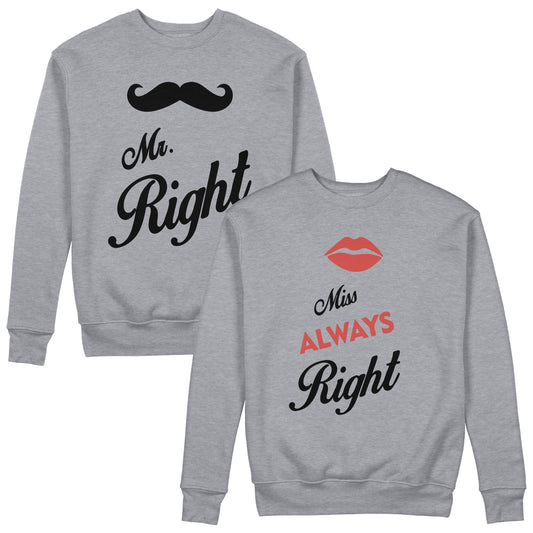 Mr Right Mustache  Couple Sweatshirts