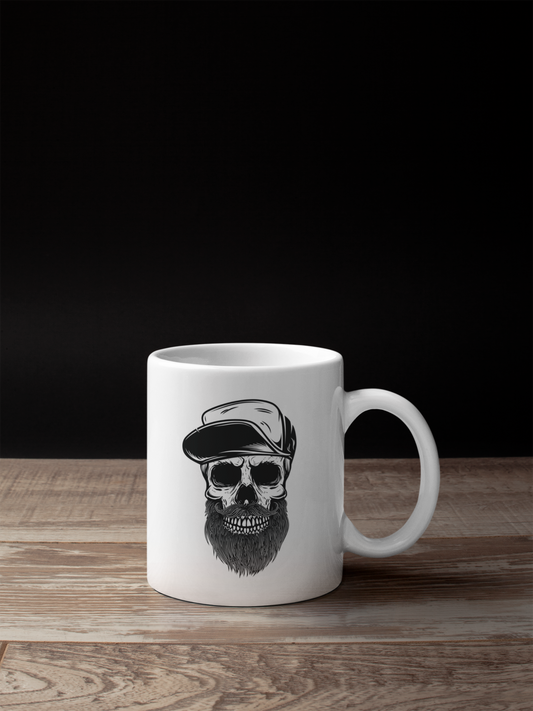 Bearded Skull White Mug - Sixth Degree Clothing