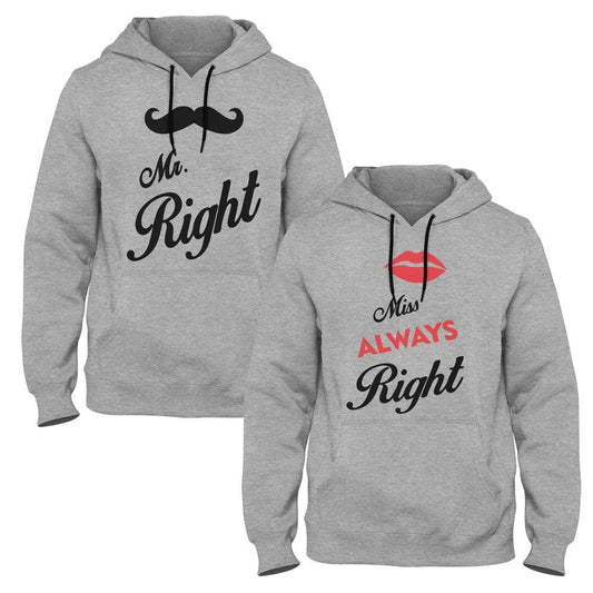 Mr Right & Mrs Always Right Couple Hoodies - Grey Edition