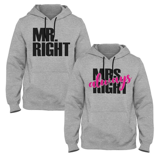 Mr Right & Mrs Always Right Couple Hoodies - Grey Edition