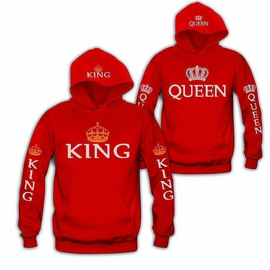 Queen & King Full Printed Couple Hoodies - Red - Sixth Degree Clothing
