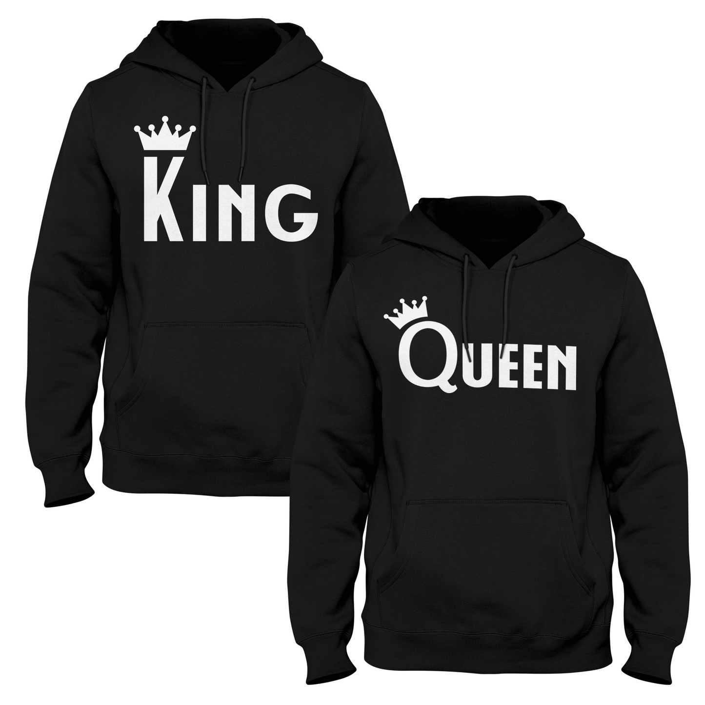 King & Queen Crown Couple Hoodies - Black Edition