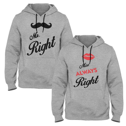 السيد Right & Mrs Always Right Couple Hoodies - Grey Edition