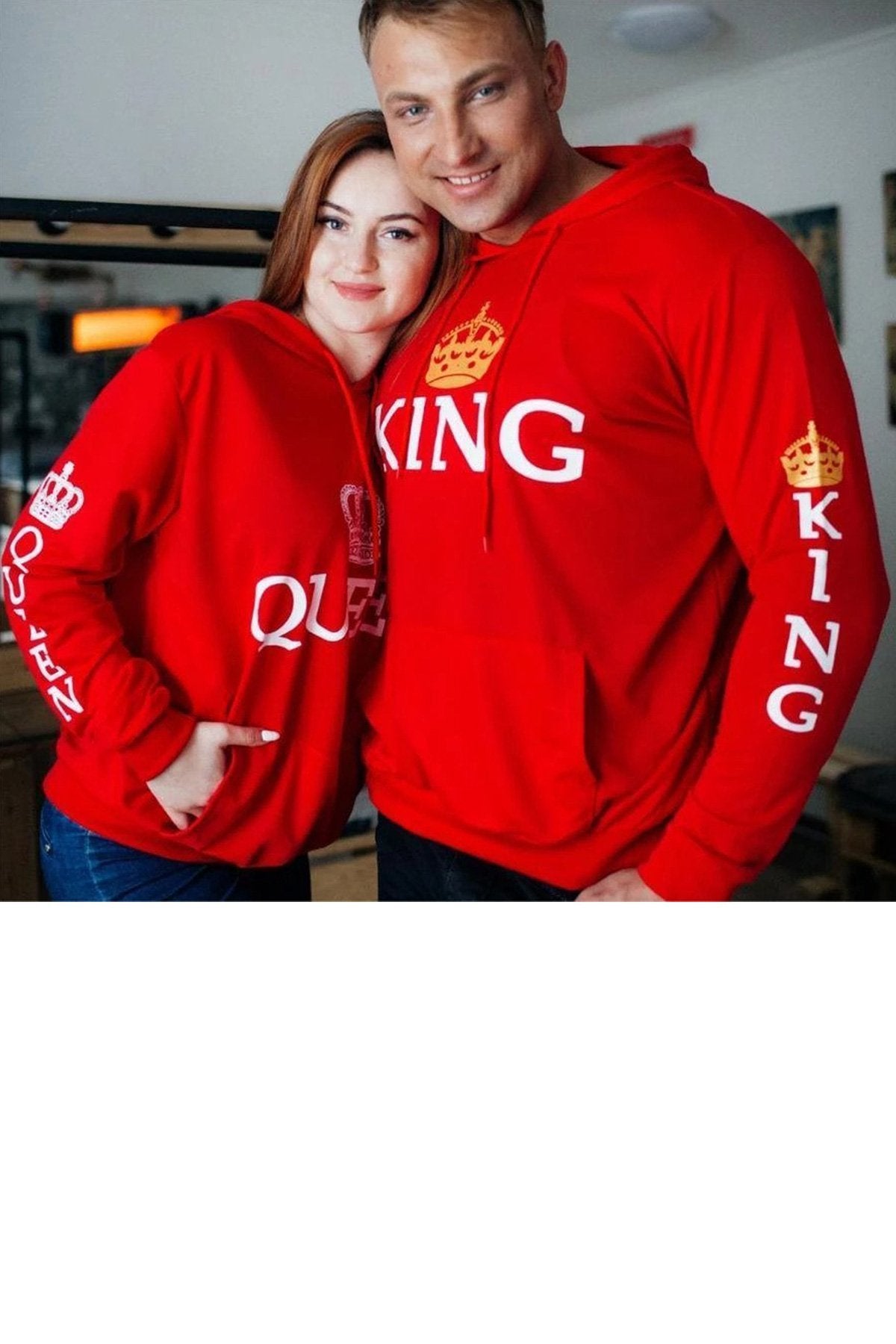 Queen & King Full Printed Couple Hoodies - Red - Sixth Degree Clothing